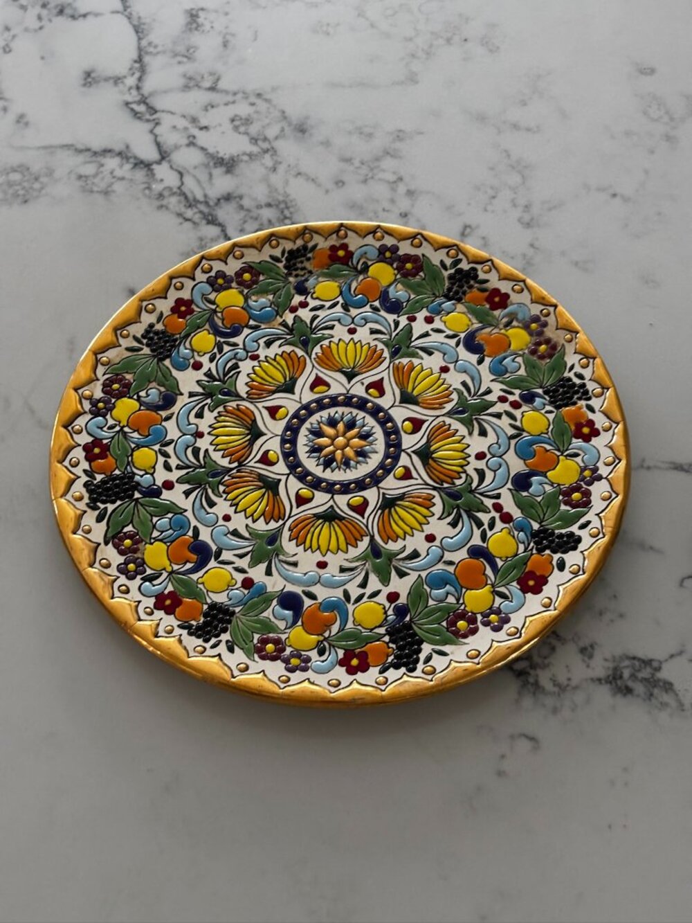 Vintage Artecer Sevilla Cuerda Seca 24K Gold Enamel Wall Plate Spain